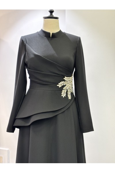 Zuhal Sagsöz Beli İnci Detay Elbise Siyah