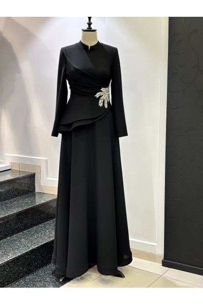 Zuhal Sagsöz Beli İnci Detay Elbise Siyah