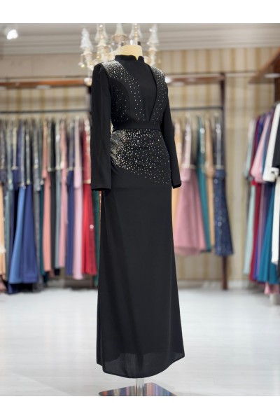 Zuhal Sagsöz Kruveze Damla Taş Elbise Siyah