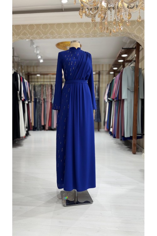 Zuhal Sagsöz Yarı Damla Taşlı Elbise Saks