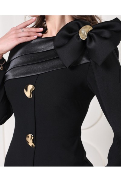 Zuhal Sagsöz Dore Dügme Elbise Siyah