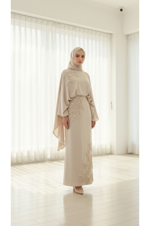 Gamze Özkul Elegant Abiye Krem