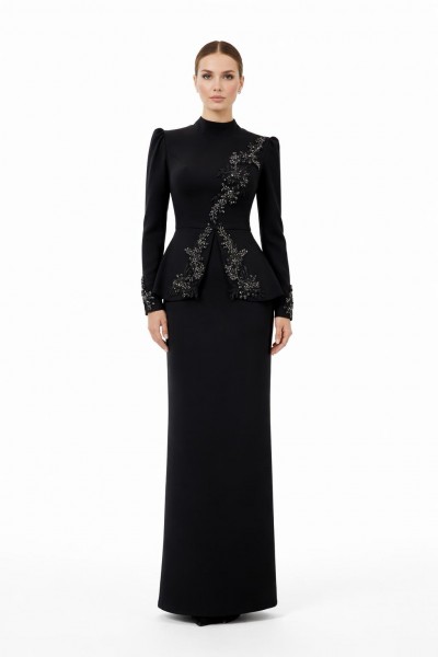 Zuhal Sagsöz Çapraz Taş Elbise Siyah