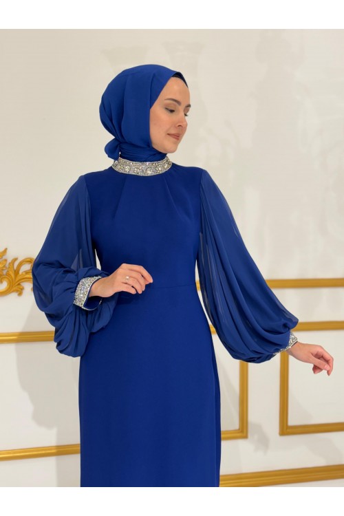 Zuhal Sagsöz Kolları Şifon Elbise Saks