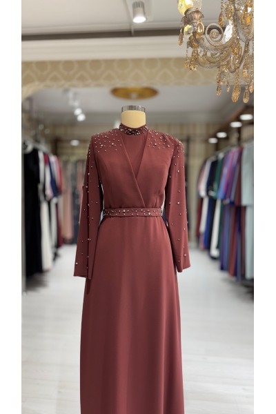 Zuhal Sagsöz Kruvaze Krep Elbise Bakır