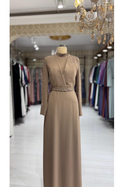 Zuhal Sagsöz Kruvaze Krep Elbise Vizon