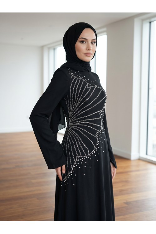 Zuhal Sagsöz Beli Desenli Elbise Siyah