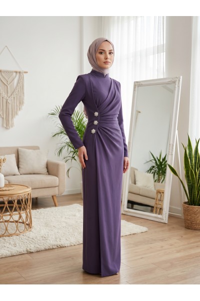 Zuhal Sagsöz Krep Drape Elbise Lila
