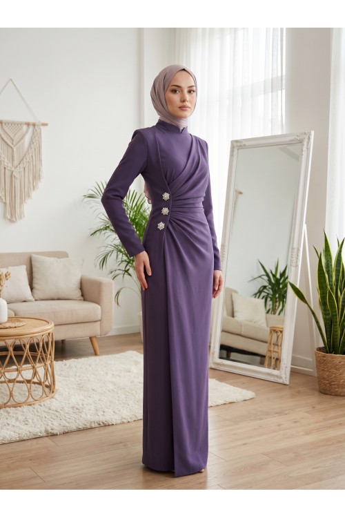 Zuhal Sagsöz Krep Drape Elbise Lila