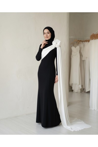 Zuhal Sagsöz Omuzu Gül  Elbise Siyah