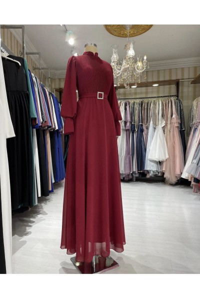 Zuhal Sagsöz Şifon Elbise Bordo
