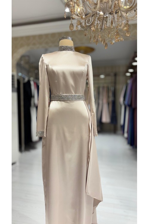 Zuhal Sagsöz Saten Kalem Elbise Gold