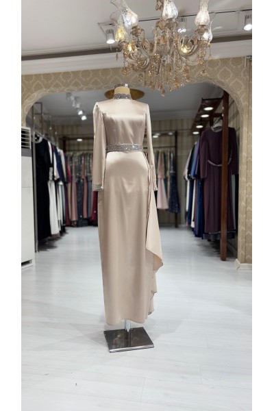 Zuhal Sagsöz Saten Kalem Elbise Gold