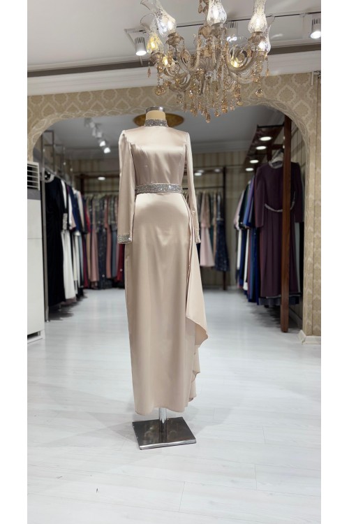 Zuhal Sagsöz Saten Kalem Elbise Gold