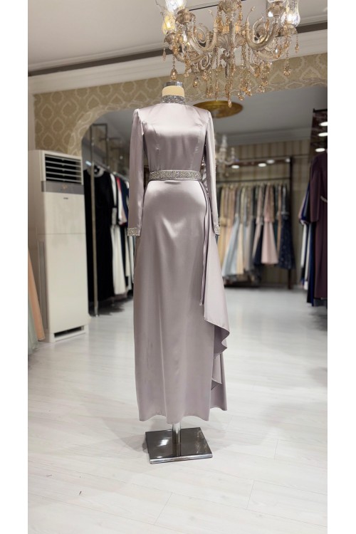 Zuhal Sagsöz Saten Kalem Elbise Gri