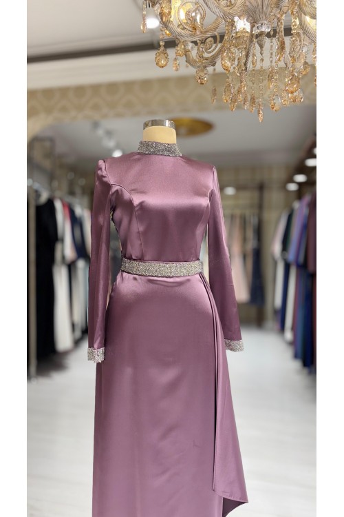 Zuhal Sagsöz Saten Kalem Elbise Gül Kurusu