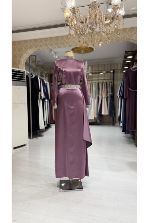 Zuhal Sagsöz Saten Kalem Elbise Gül Kurusu