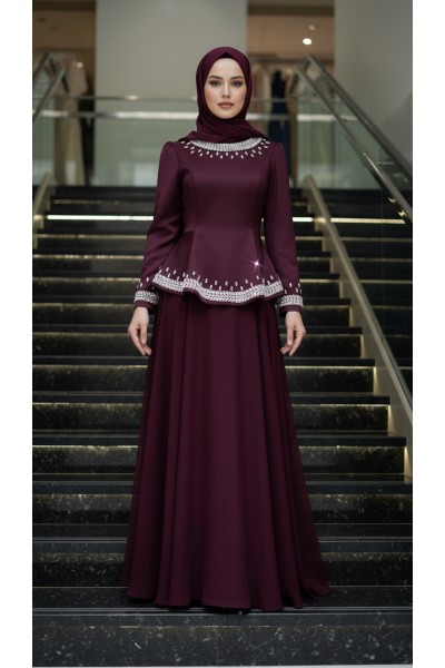 Zuhal Sagsöz Saten Etek Ceket Takım Bordo