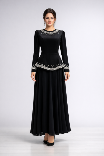 Zuhal Sagsöz Saten Etek Ceket Takım Siyah