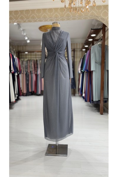 Zuhal Sagsöz Simli Elbise Gri