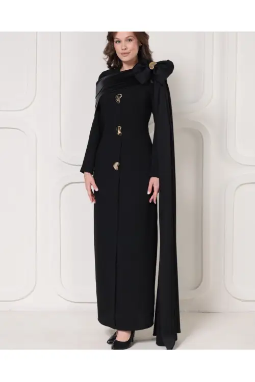 Zuhal Sagsöz Dore Dügme Elbise Siyah