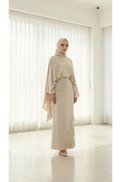 Gamze Özkul Elegant Abiye Krem