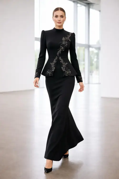 Zuhal Sagsöz Çapraz Taş Elbise Siyah