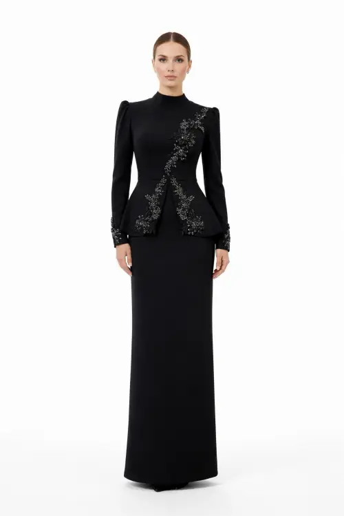 Zuhal Sagsöz Çapraz Taş Elbise Siyah