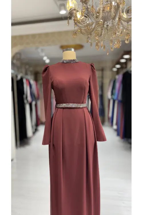 Zuhal Sagsöz Krep Kalem Elbise Bakır