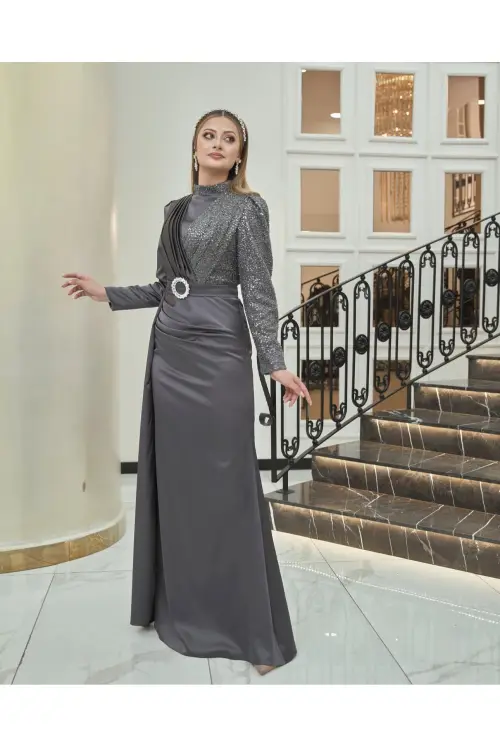 Al Marah İpek Abiye Antrasit